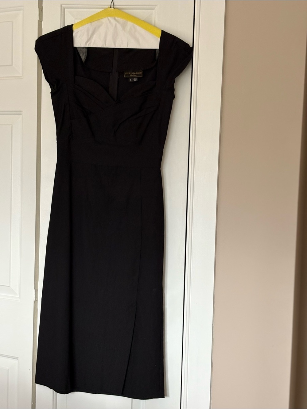 Stop Staring Black Cap-Sleeve Midi Sheath Dress